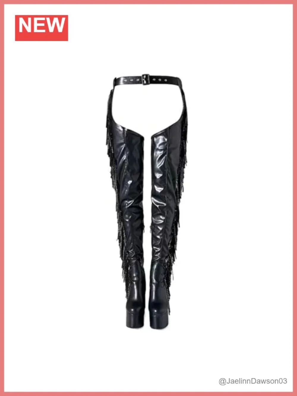 Women's Western Fringe Thigh High Platform Boots Faux Leather Chunky Heel